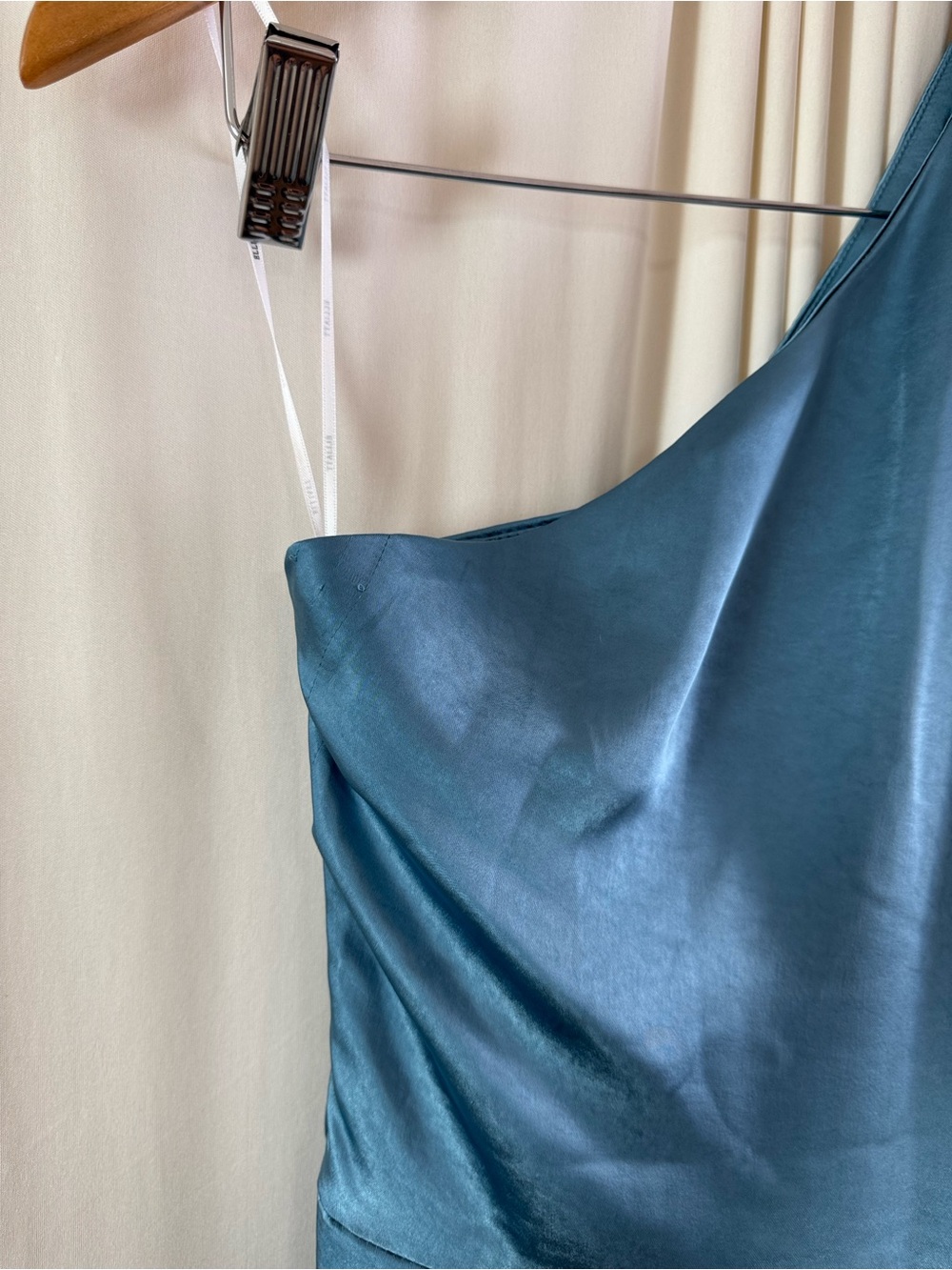 Eliatt Cassini One-Shoulder Blue Satin Midi Dress with Side Slit Size Small NEW - Picture 8 of 9